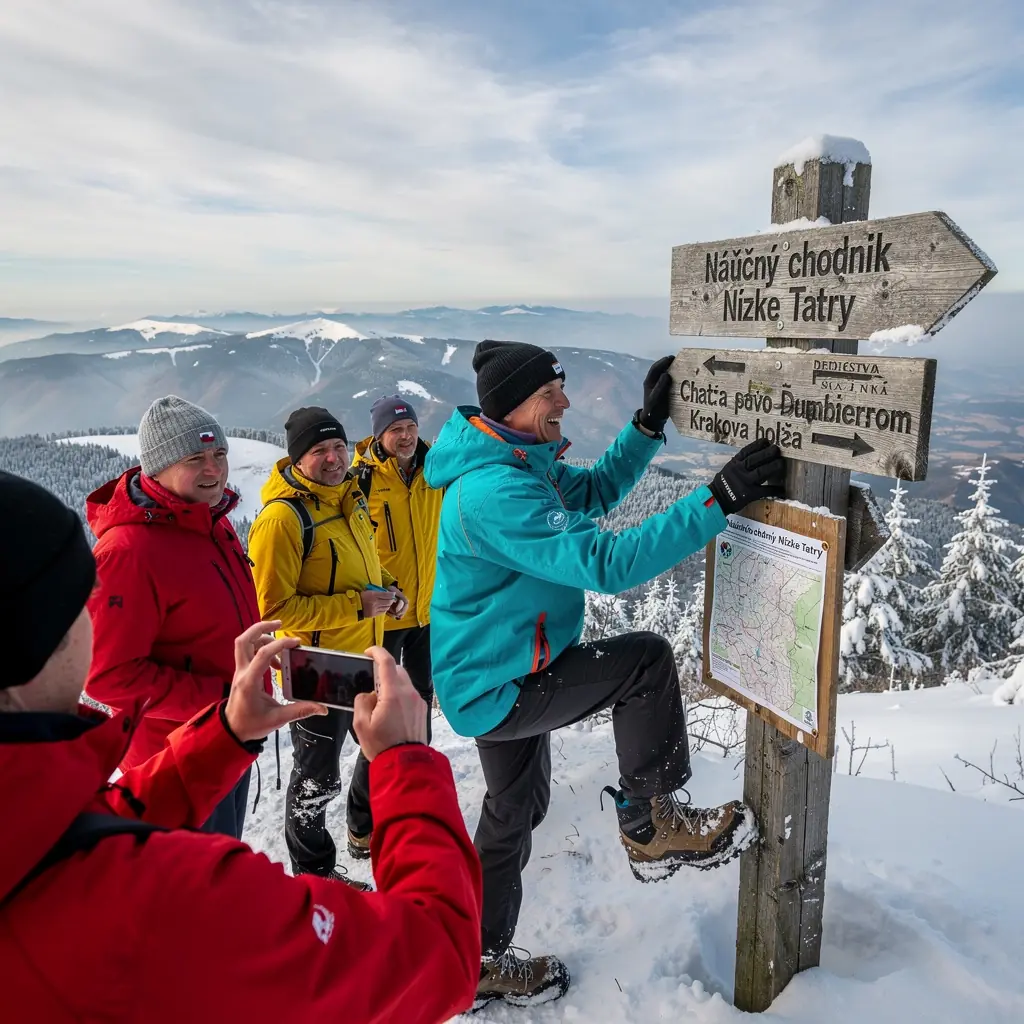 A scenic view of a historic castle perched on a hill, surrounded by lush green forests and rolling hills in Slovakia.